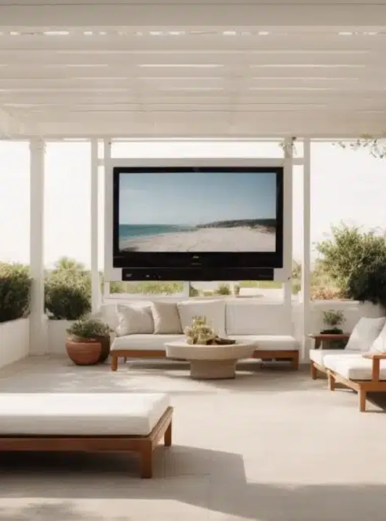 PhotoReal_white_pergola_with_tv_on_walls_1-980x647